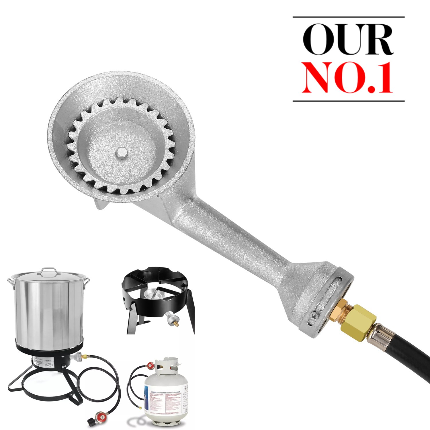 High Pressure Propane Cast-Iron Round Burner Head with Orifice Brass Fitting NEW