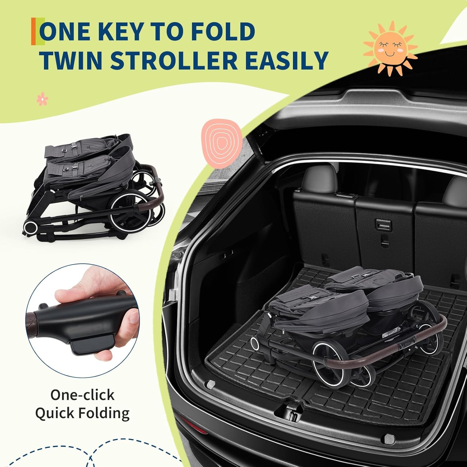 Aluminum Frame Twin Stroller, 5-Point Harness, Adjustable Backrest & All-Weather