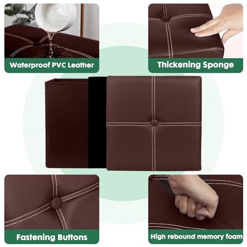 Small Folding Storage Ottoman Cube, Faux 11.8"D x 11.8"W x 11.8"H Brown