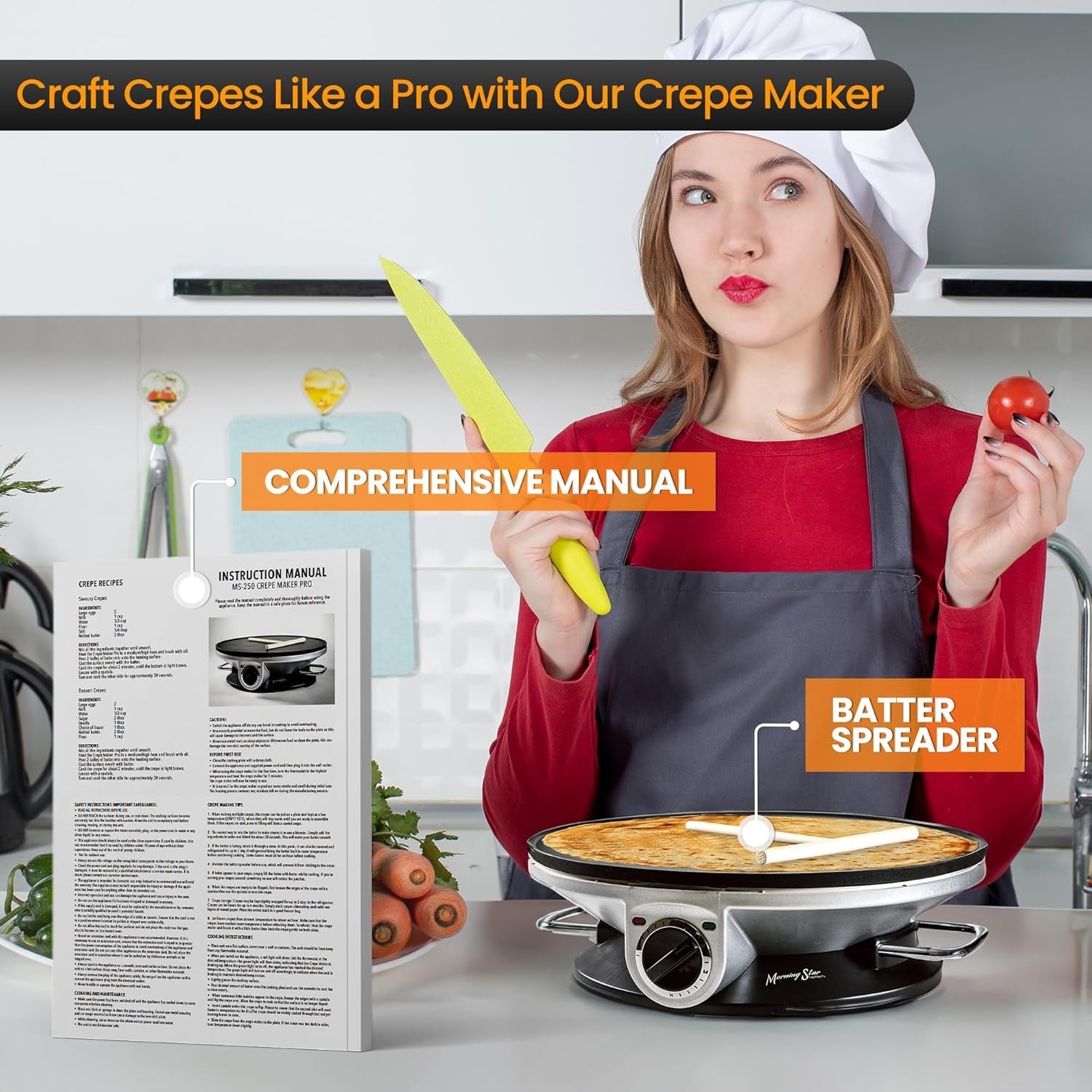 13" Electric Crepe Maker, Nonstick Pancake Griddle, Adjustable Temperature Co...