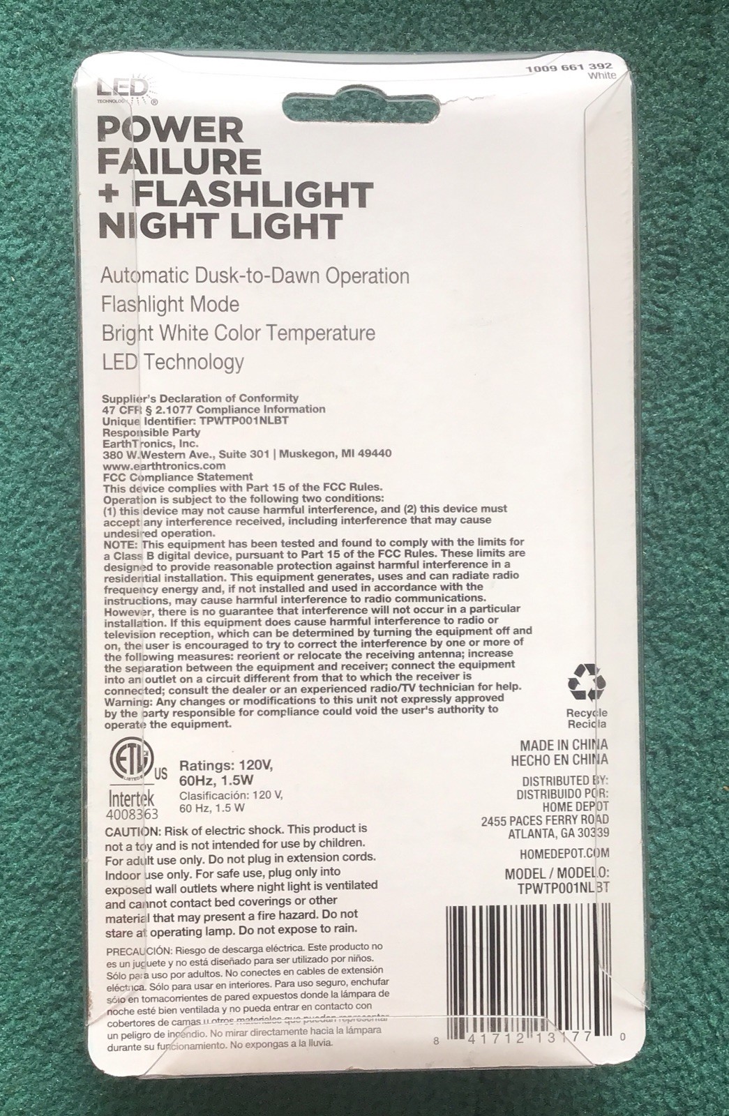 3-in-1 Motion Sensor Night Light Plug in Rechargeable Flashlight Emergency Light