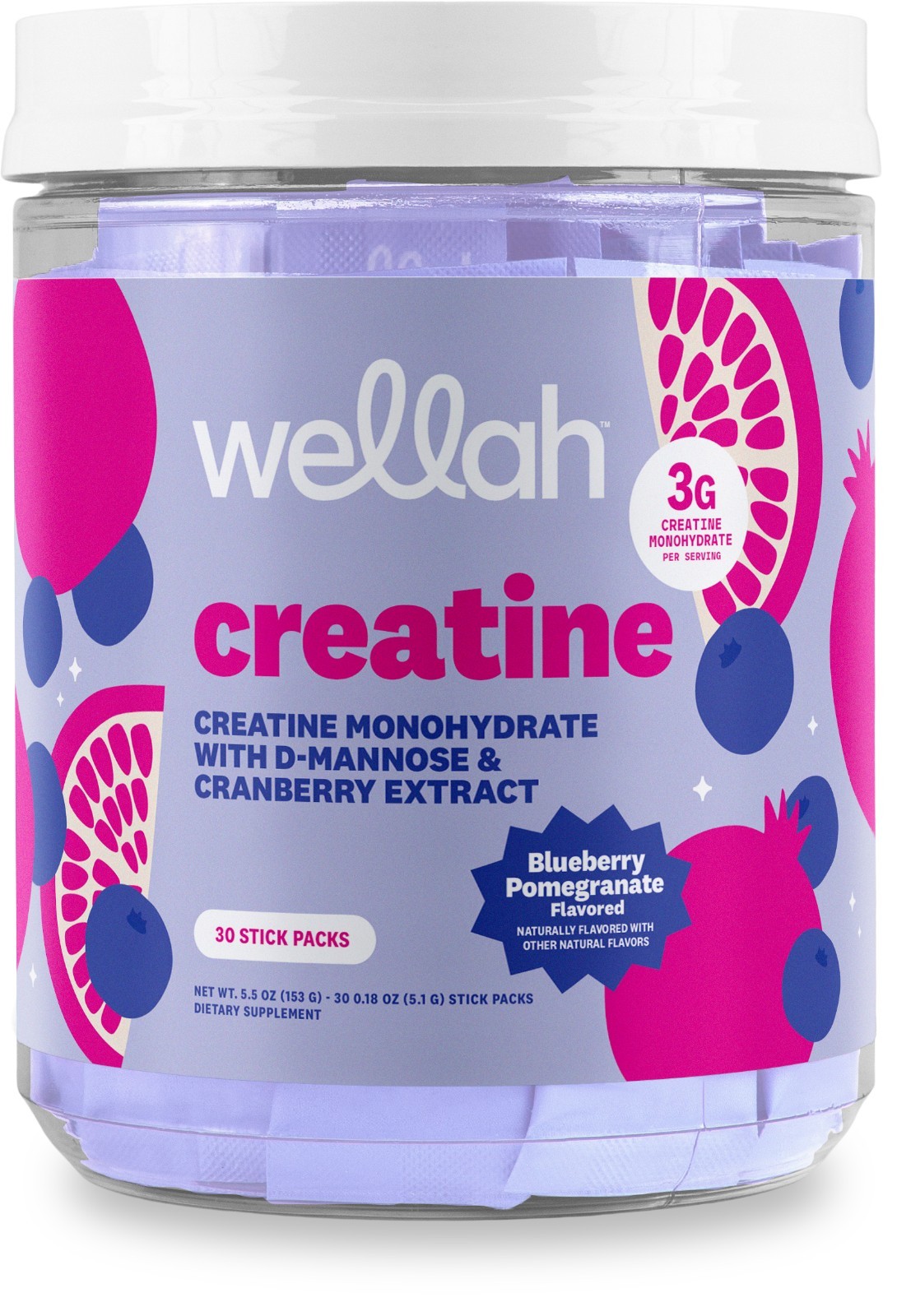 Wellah Creatine For Women (Blueberry Pomegranate) 30 Stick Packs