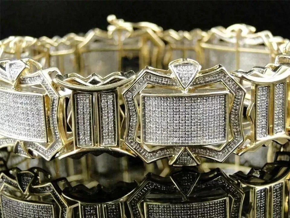 12CT Round Cut Lab Created 14K Yellow Gold Finish Diamond Men's Tennis Bracelet