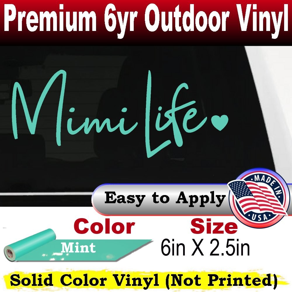 Mimi Life with Heart Car or Truck Window Laptop Decal Sticker Mint 6X2.5