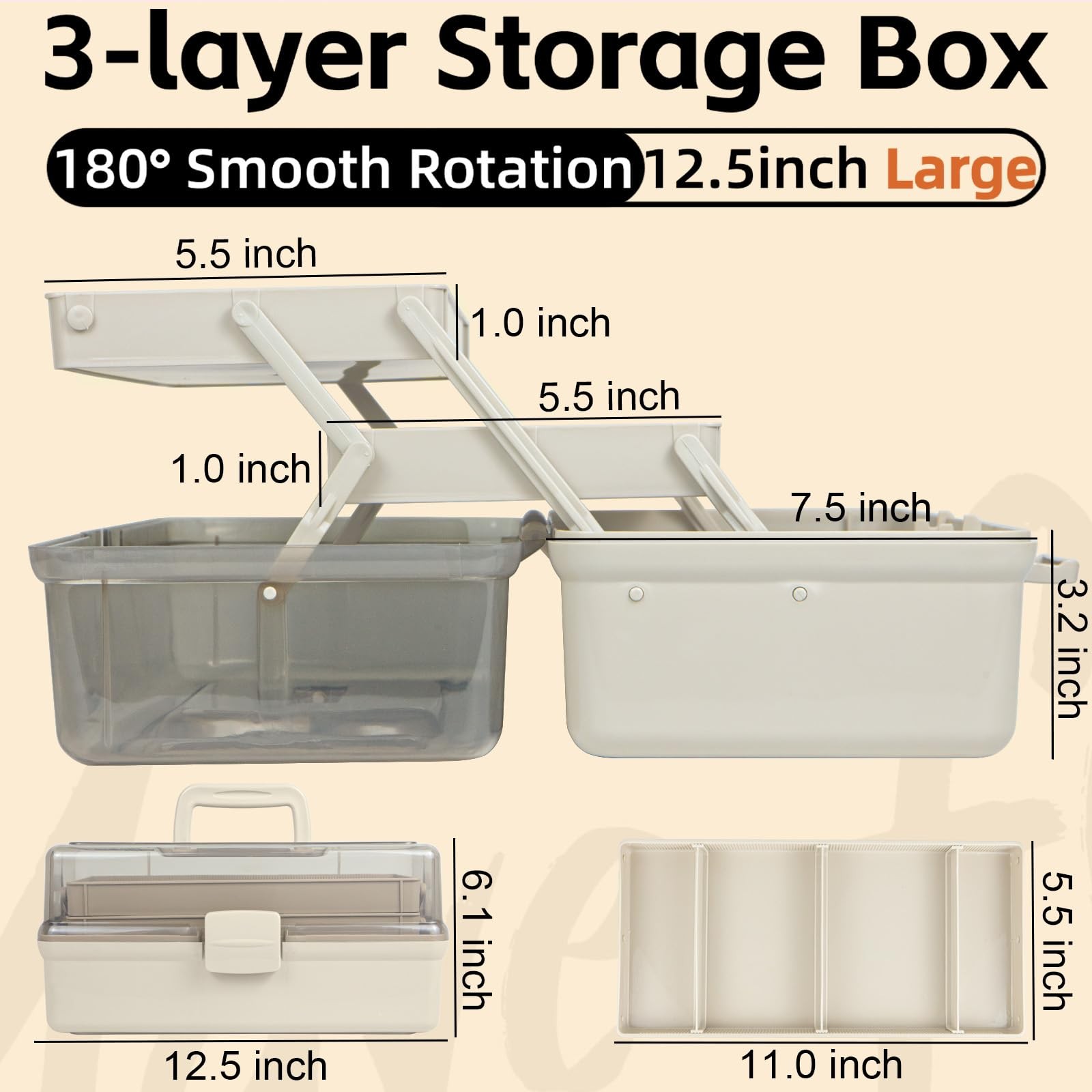 12.5in 3-Layer Multipurpose Craft Organizers and Storage with Adjustable Divi...