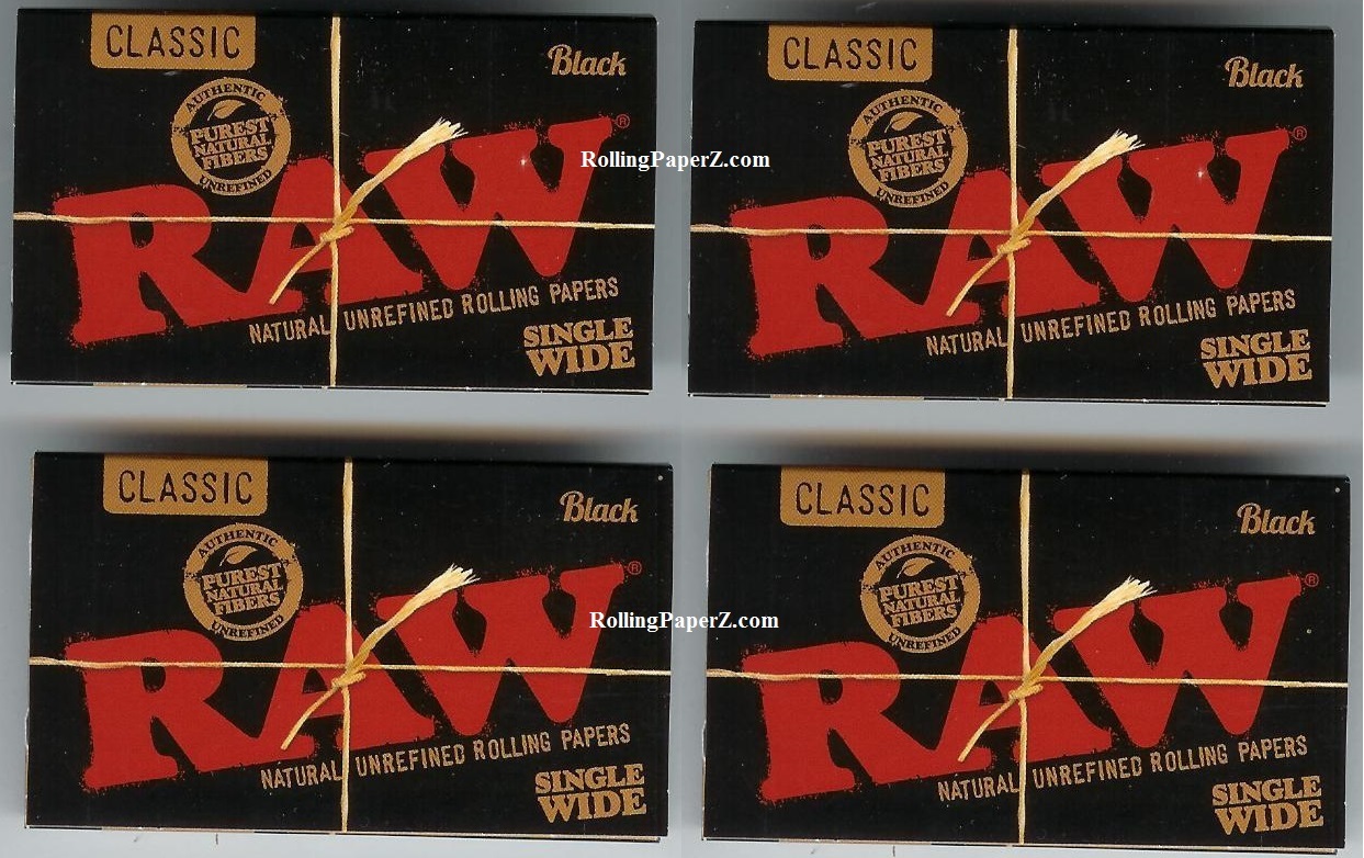 4 PACK Limited Edition RAW BLACK Single Wide Rolling Papers 100 leaves/400 total