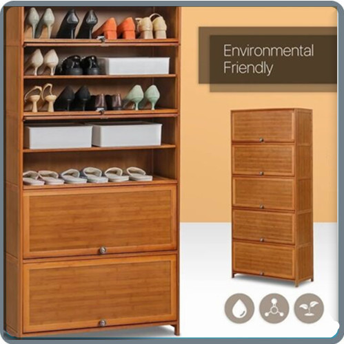 10 Tier 30 Pairs Shoe Cabinet with Doors Wood Stand Shoe Organizer for Entryway