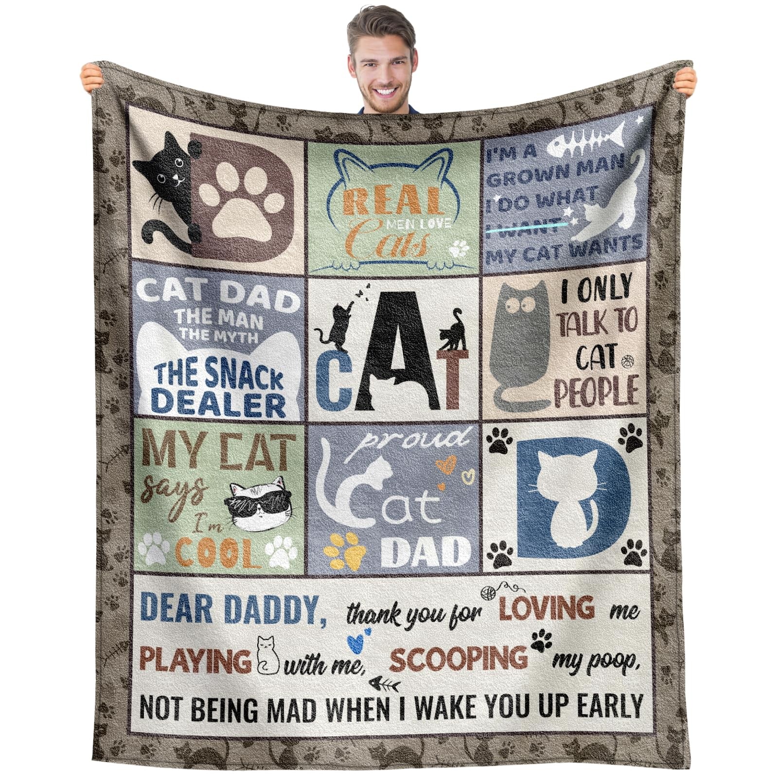 Fathers Day Cat Dad Gifts for Men, Gift for Cat Lover Men Blanket 50" x 60", ...
