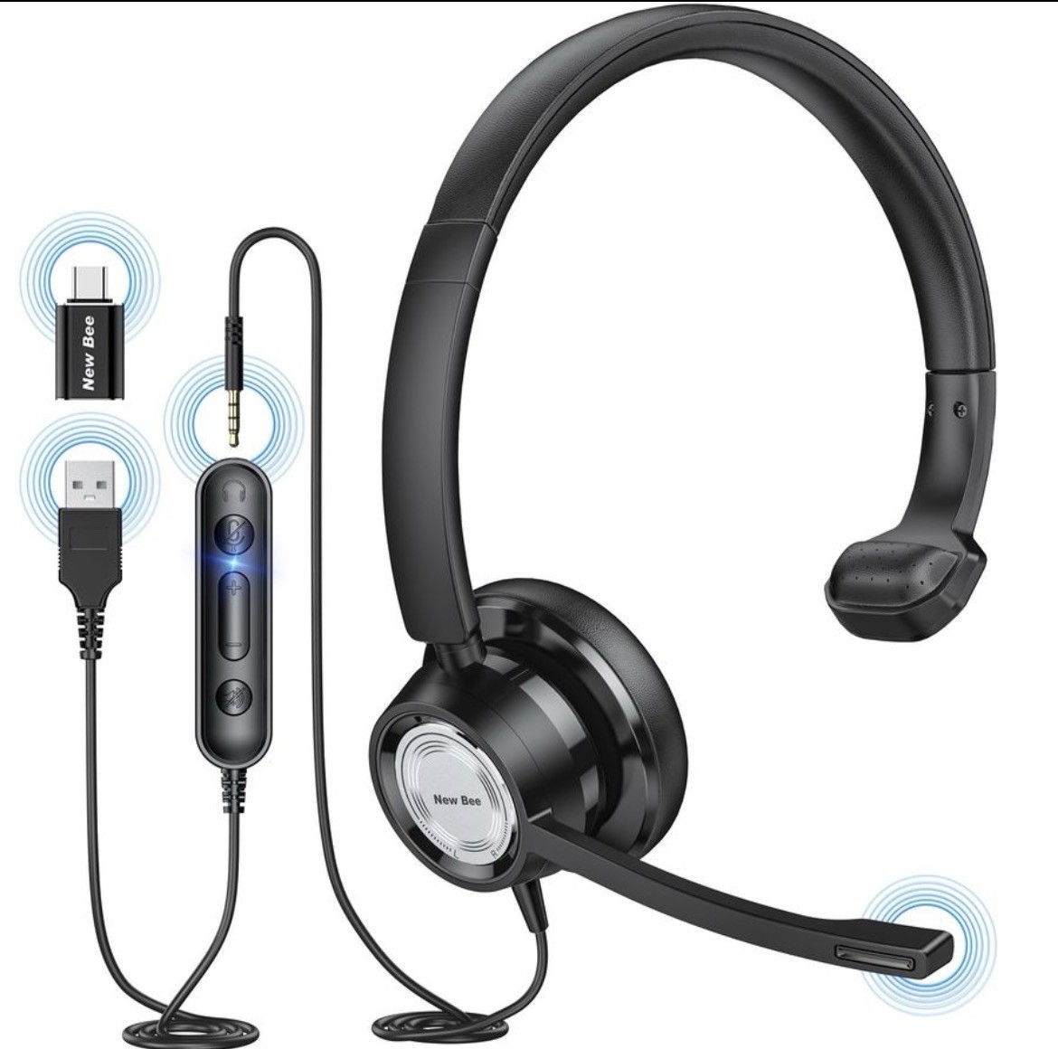 USB Headphones Headset with Microphone Noise Cancelling For PC Laptop Chat Call