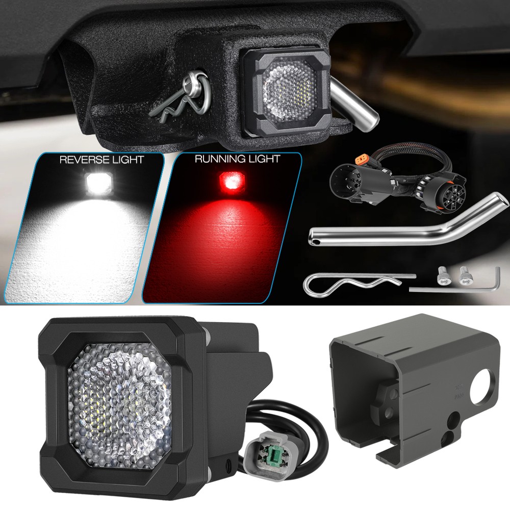 2" Hitch Mount LED Pod Reverse Light Kit w/Running Tail Lamp for Ford F250 F350