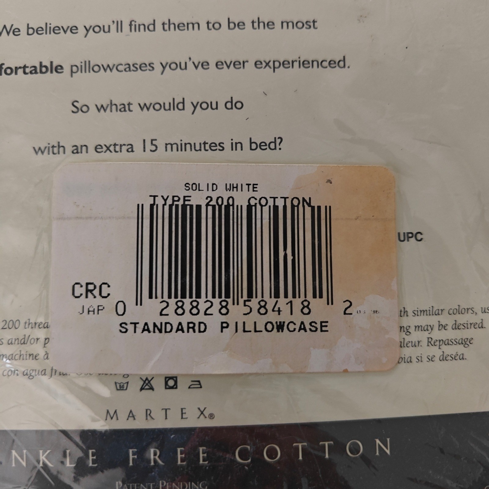 Martex Standard Pillowcases Solid White Wrinkle Free Cotton 200 Thread Count