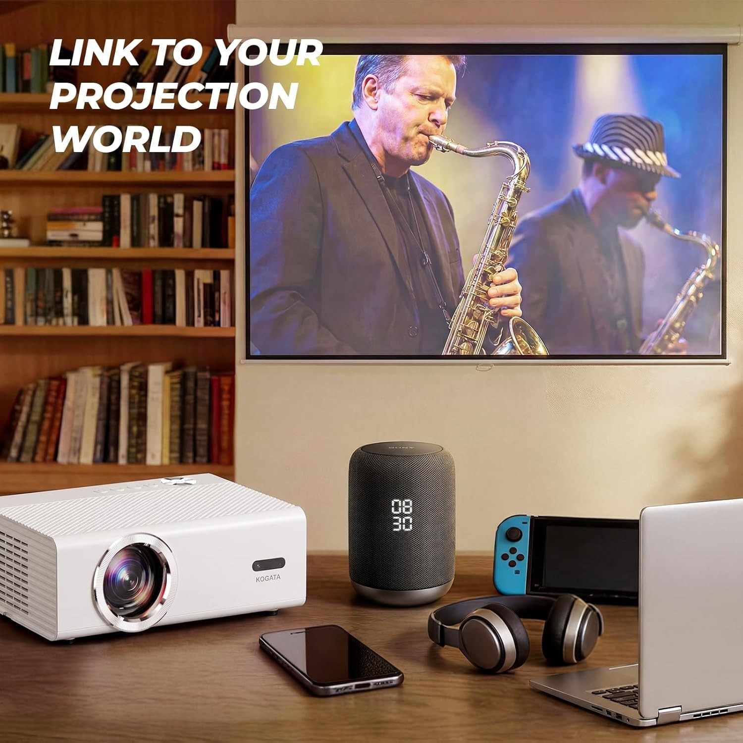 KOGATA Portable Indoor/Outdoor Movie Projector Ceiling bundle White was $299