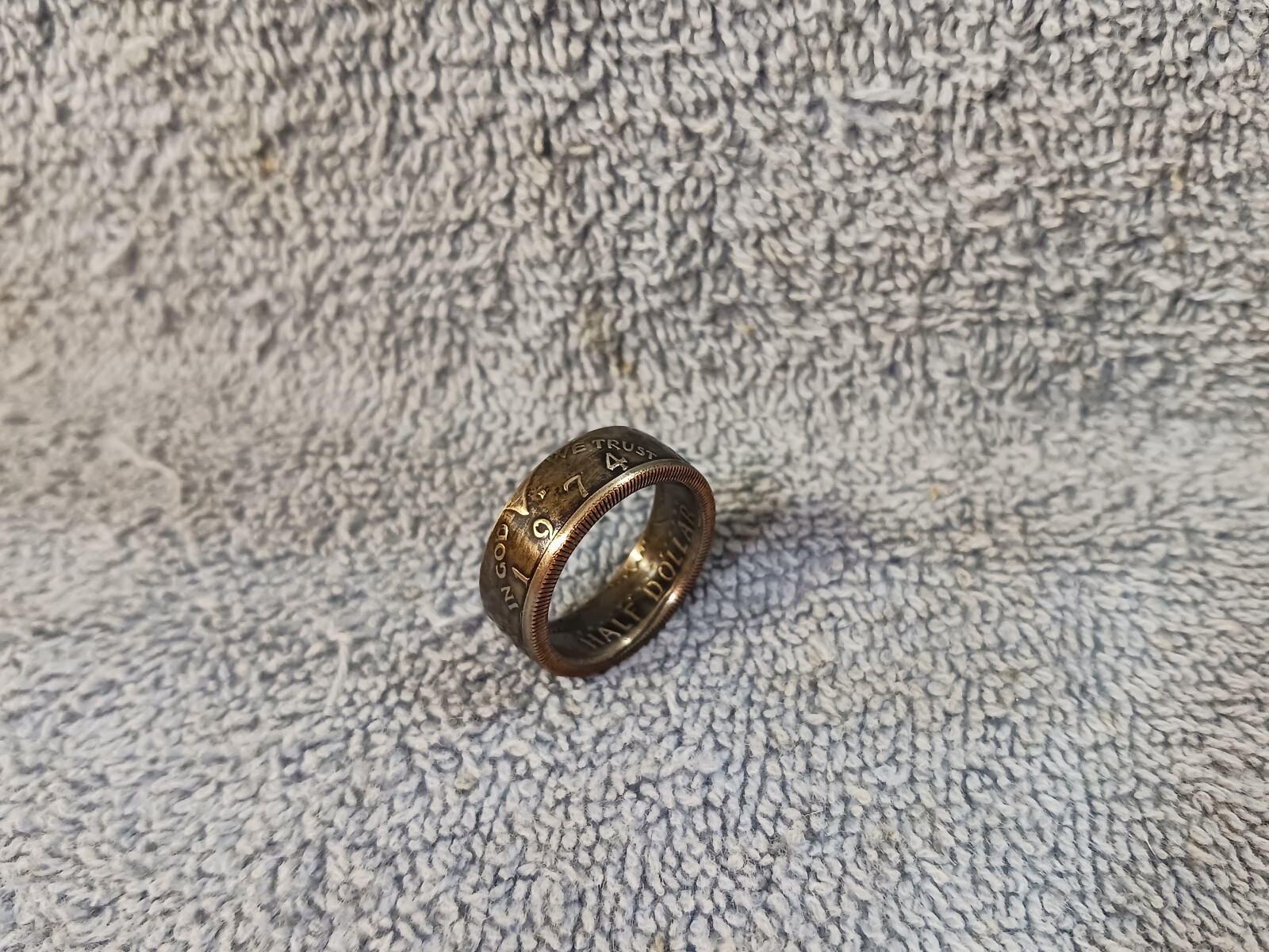 1974 Kennedy Half Dollars  size 9  coin ring  Handmade mixed metals  (A)