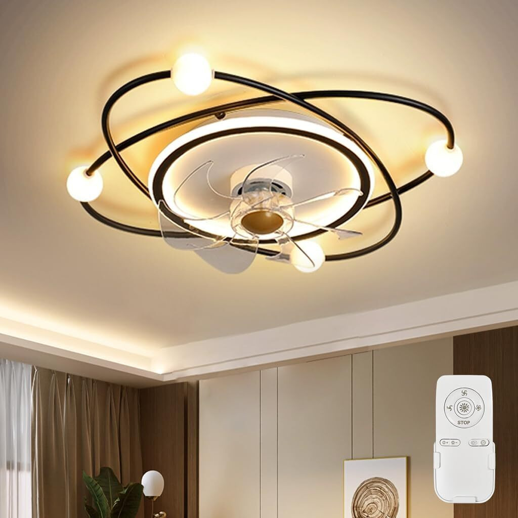 Modern LED Ceiling Fan Light Timer Setting for Home Office Cafe Restaurant Decor