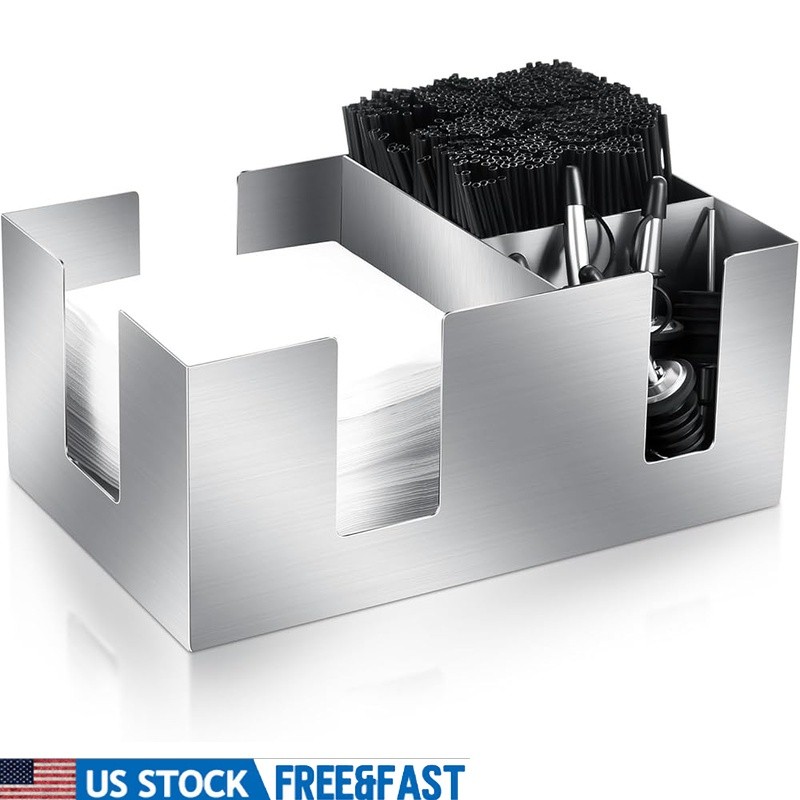 304 Stainless Steel Bar Caddy 6 Compartment Napkin Holder Organizer Storage New