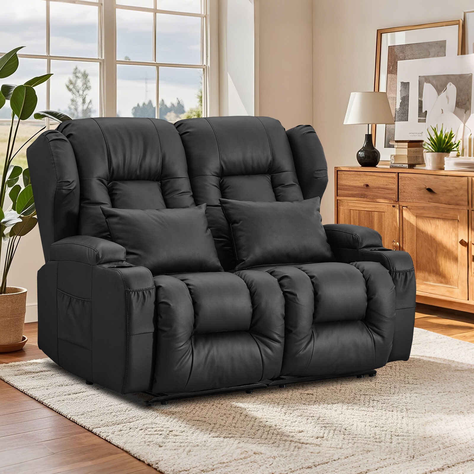 Loveseat Recliner Chair Faux Leather Modern Reclining Sofa Home Theater Seating