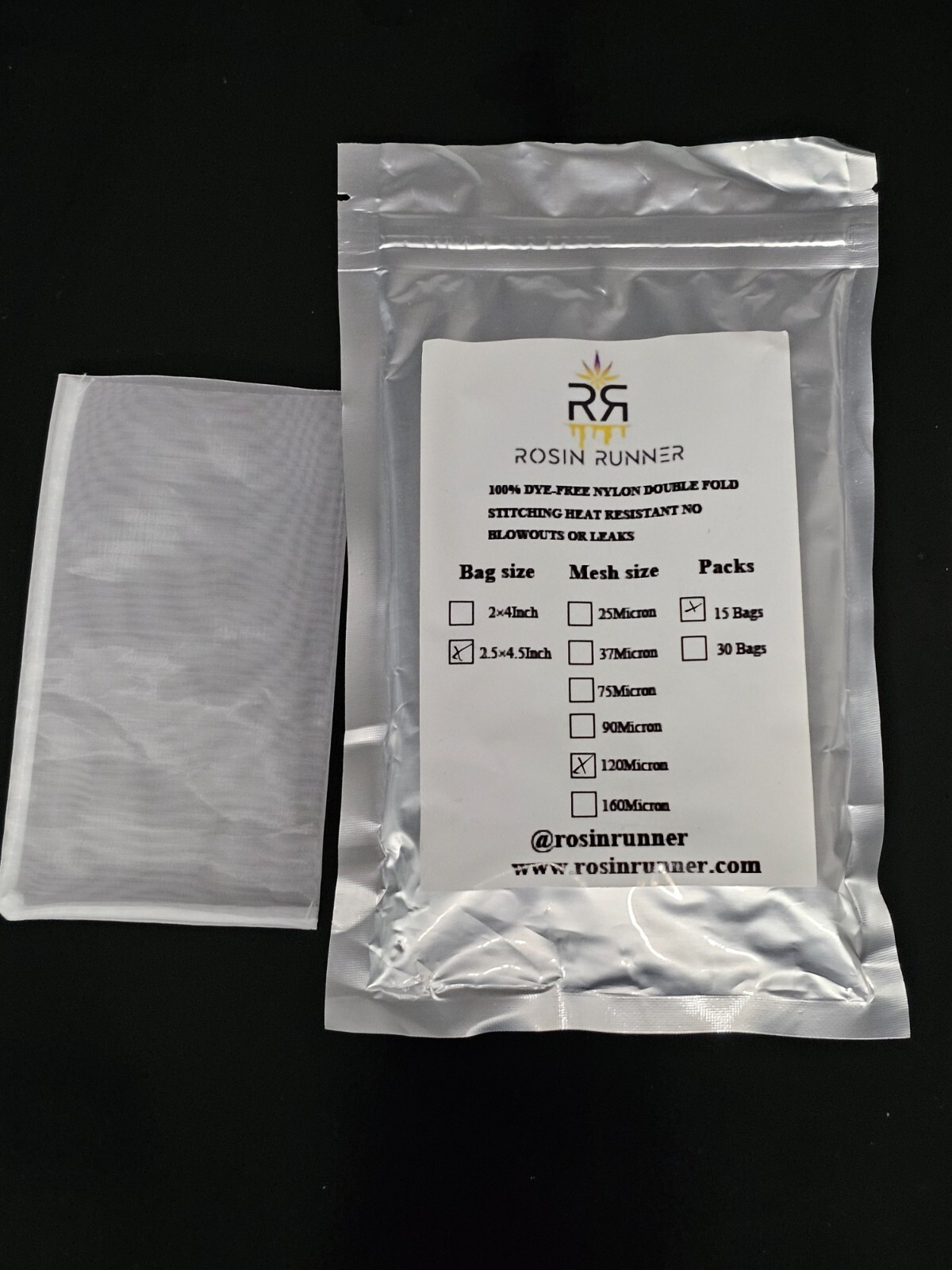 15 count nylon micron bags 120m 2.5'' x 4.5'' food grade durable double stitch