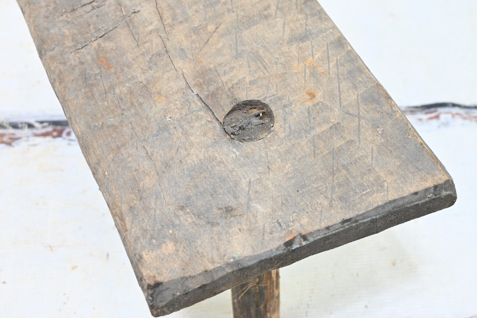 Antique . Primitive Handmade Wood Stool Milking Stool 3 Leg Barn Stool #4