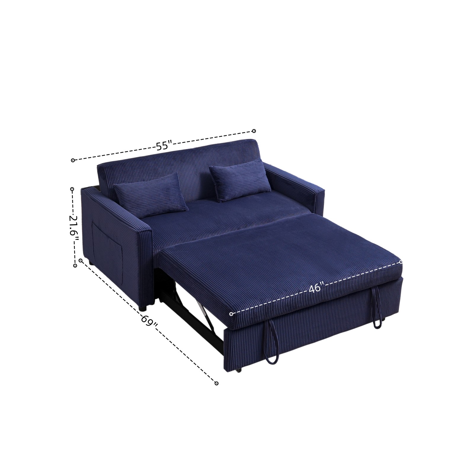 Futon Sofa Bed,3-in-1 Multi-Functional Corduroy Sleeper Couch Pull-Out Bed,Adjus