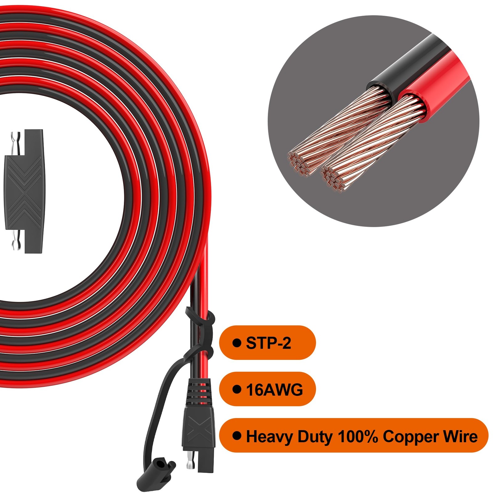 25Feet SAE Extension Cable Quick Disconnect Connector 16AWG for Automotive, S...