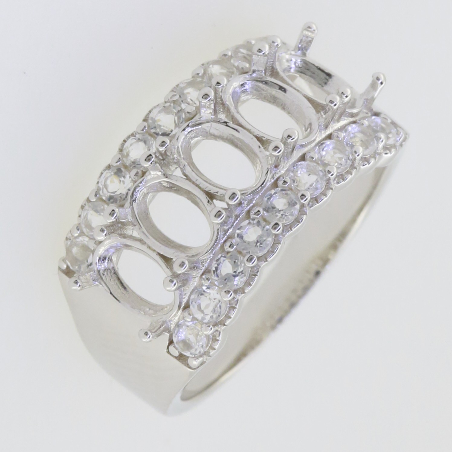 Sterling Silver Semi Mount Ring Setting Oval OV 6x4mm 3 Row Band Design