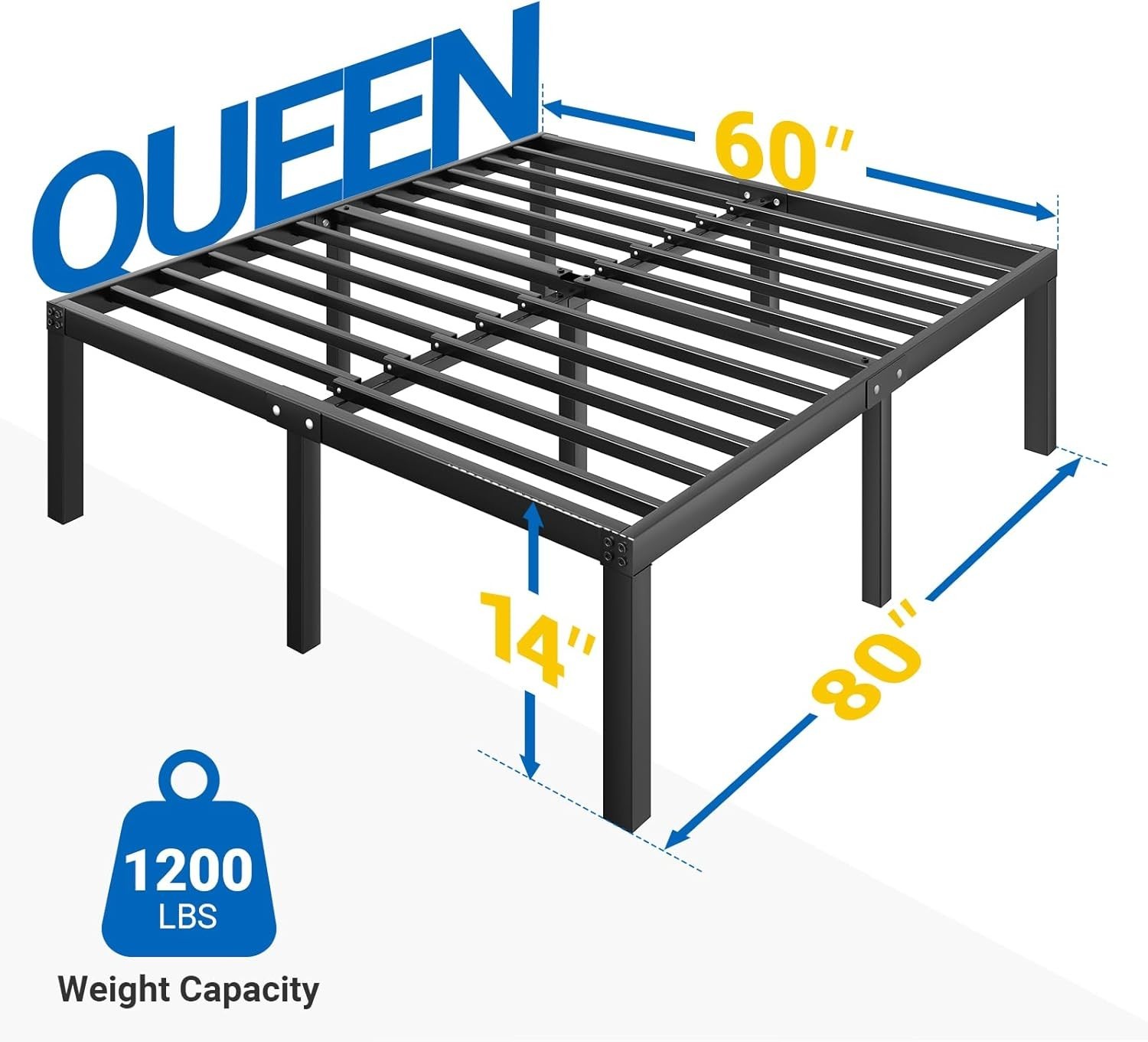 Queen Bed Frame - 14 Inch High Metal Platform Bed Frame Queen Size