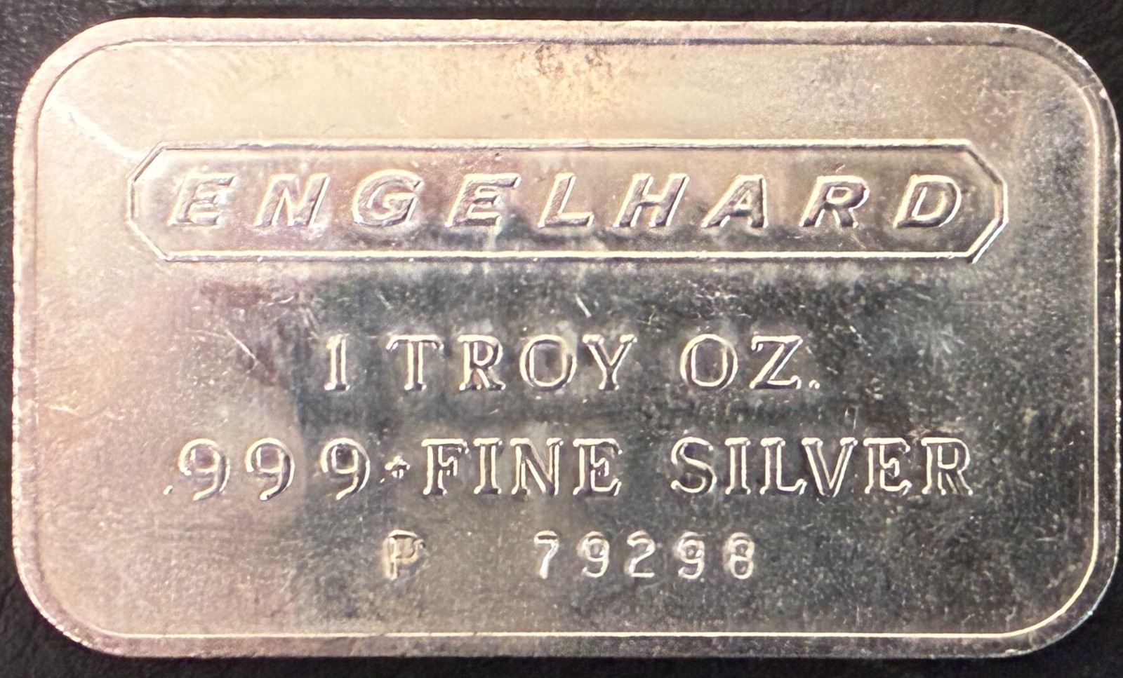Engelhard 1oz Silver Bar Horizontal "P" Series Frosted Reverse w/Border P 79298