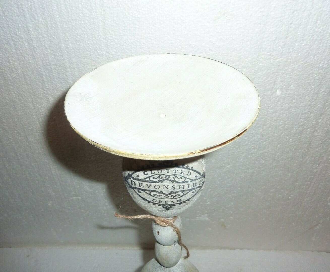 Large Country Primitive Naive Metal Candle Holder Devonshire Cream & Grey Poupon