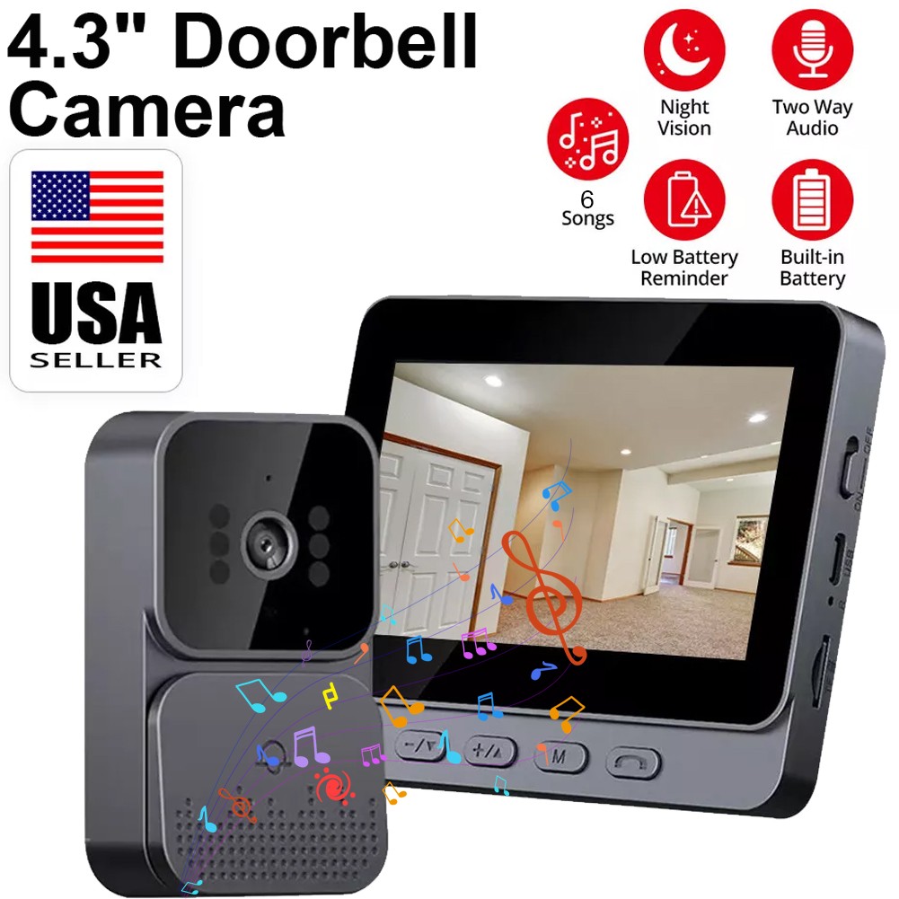 2.4GHz Wireless Smart 4.3" Screen Intercom Video Doorbell Camera Home Monitor