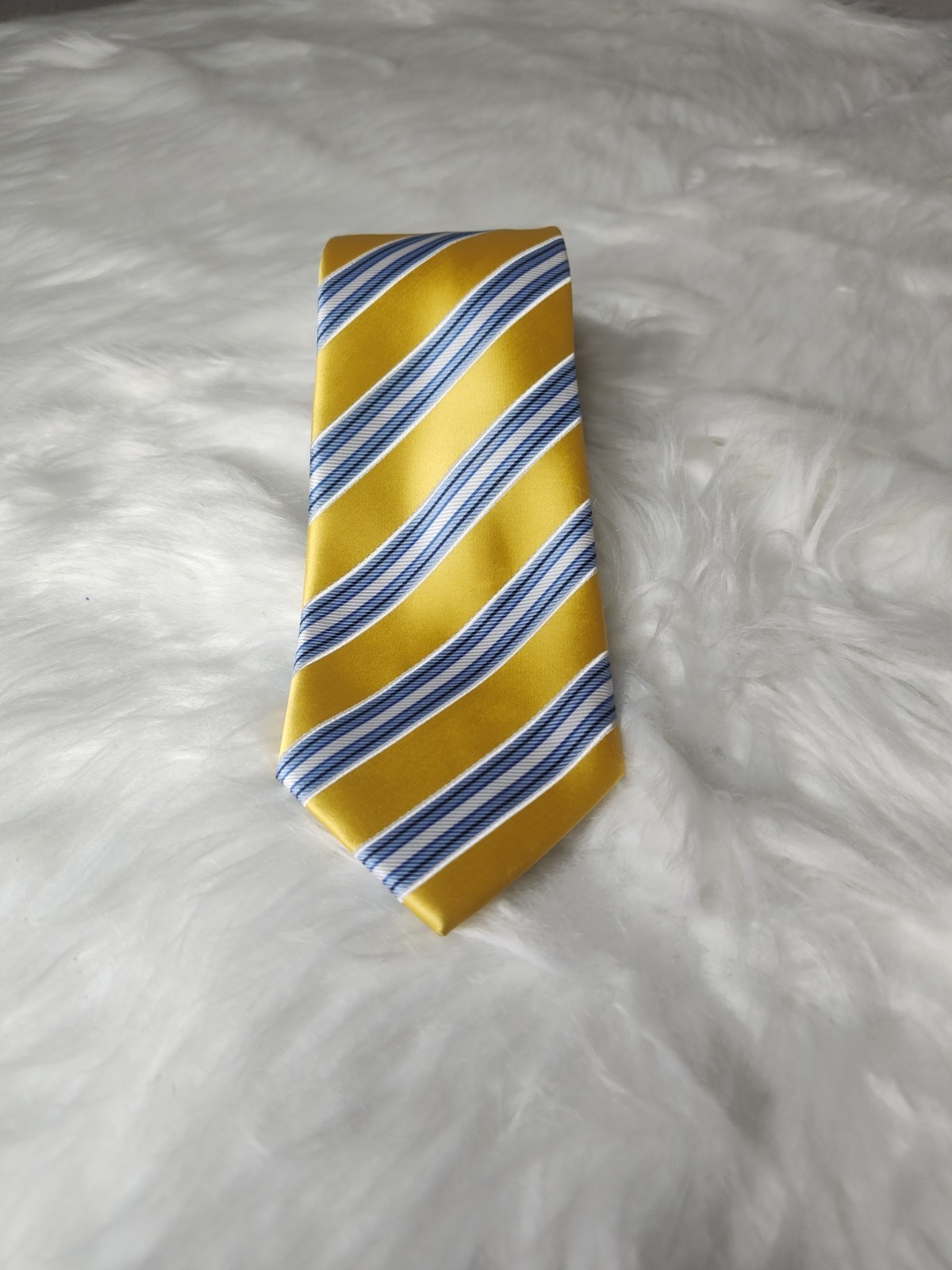 Christian Aujard Paris Sparkle Tie Yellow Blue Stripped 100% Polyester  Easter