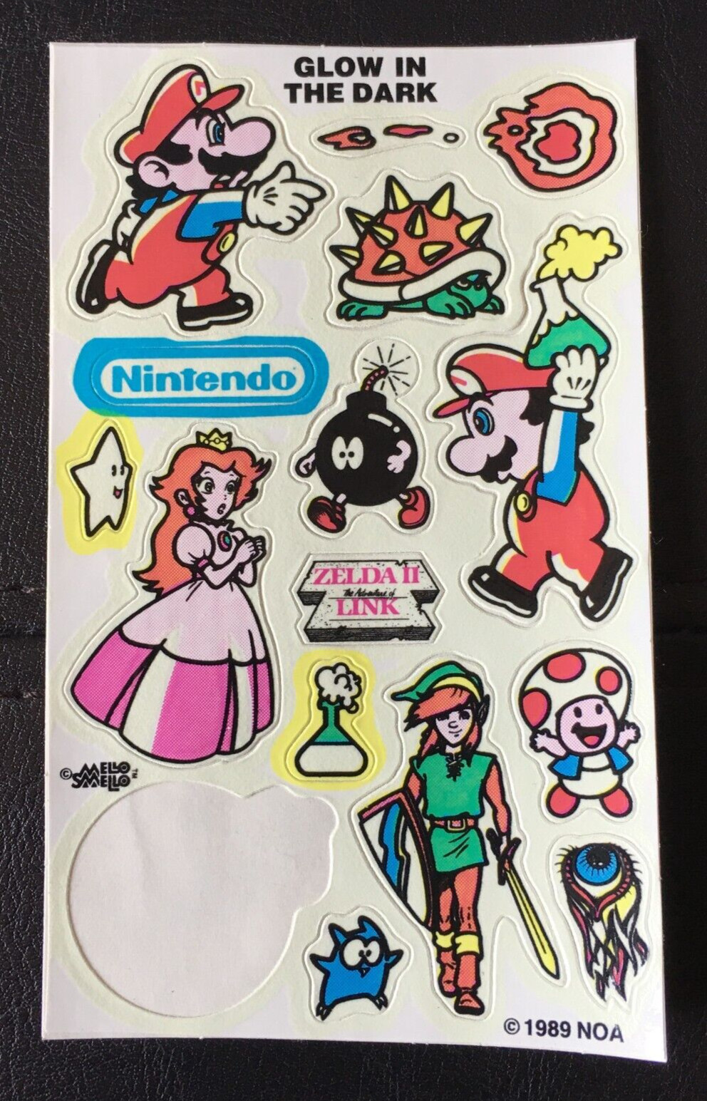 1989 Vtg Mello Smello NINTENDO Glow in the Dark Stickers Super Mario Zelda Peach