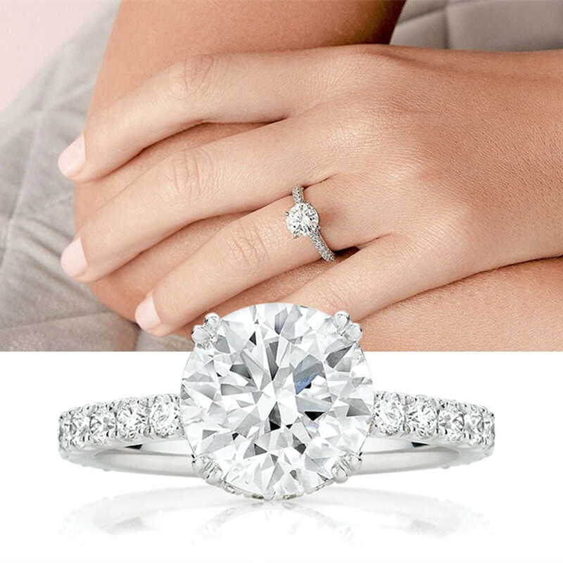 925 Silver Plated Women Fashion Cubic Zircon Ring Party Wedding Jewelry Sz 6-10