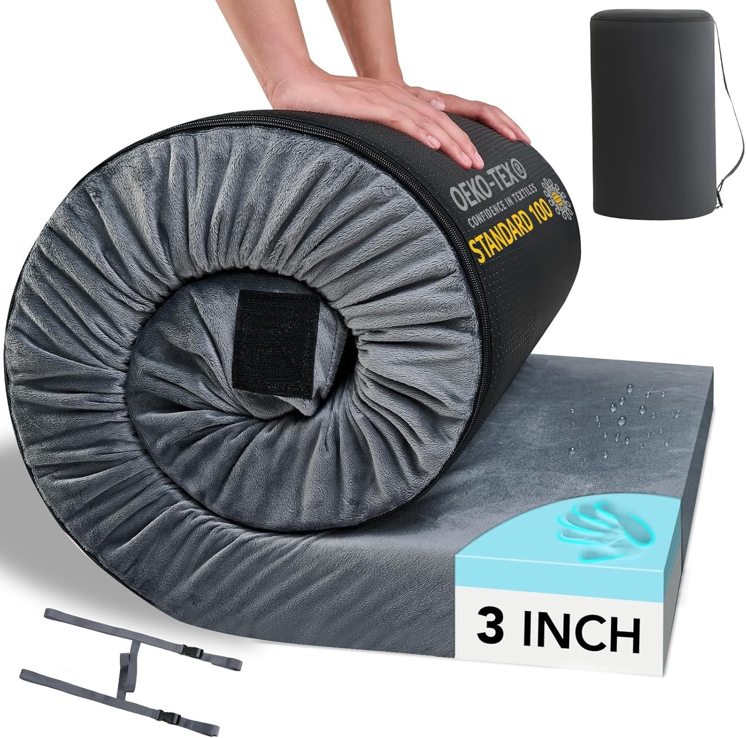 CertiPUR- Memory Foam Camping Mattress Pad Portable Roll Up Mattress for Adul...