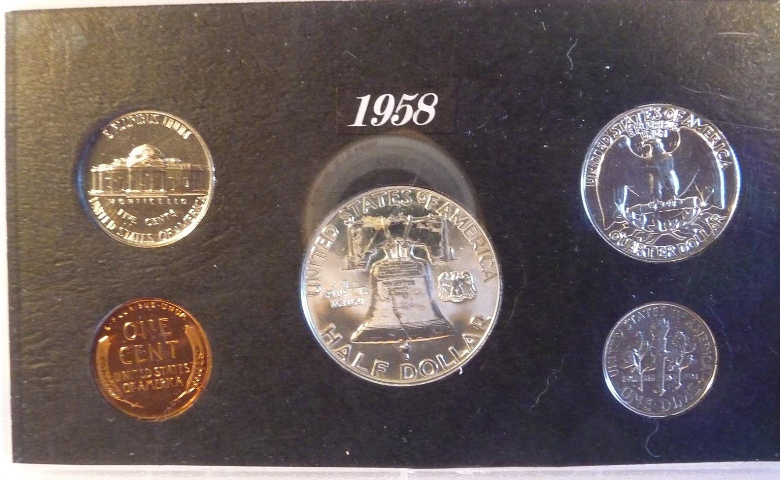 1958 Proof Set 5 coins 3 are silver coins