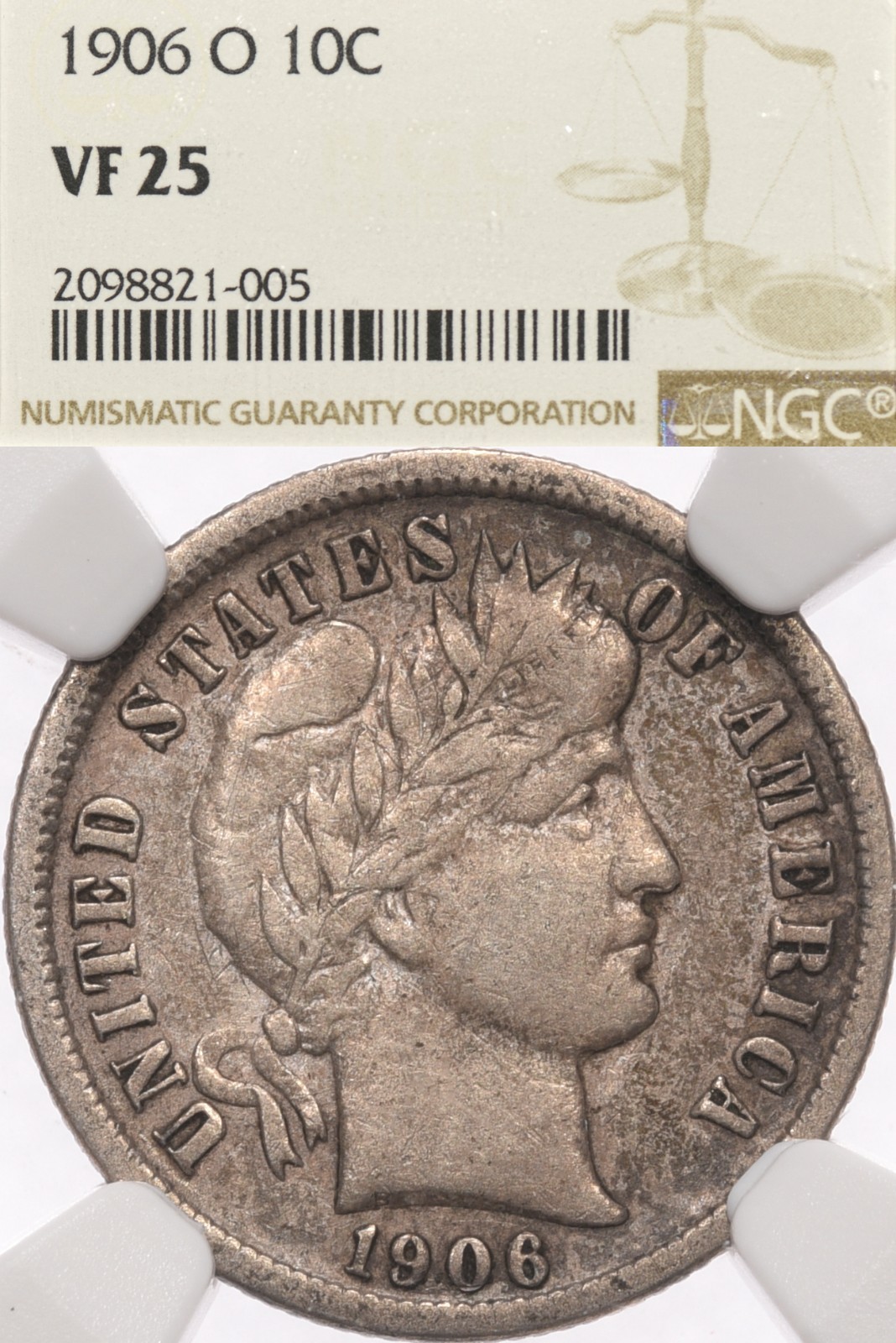 1906-O 10C NGC VF25 Barber Silver Dollar New Orleans FREE Shipping