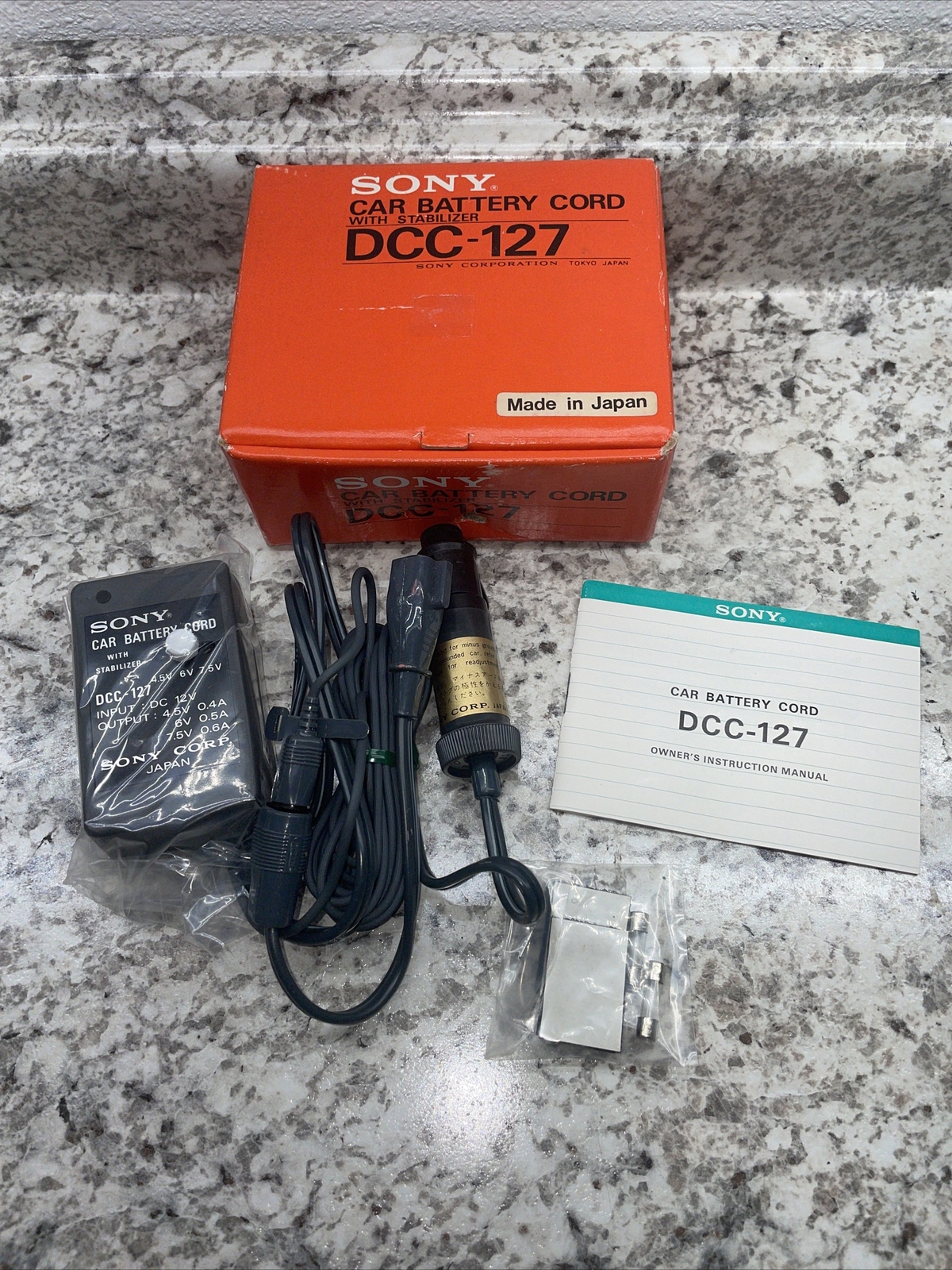 Vintage Sony DCC-127 Car Battery Cord For Automobile With Stabilizer NEW