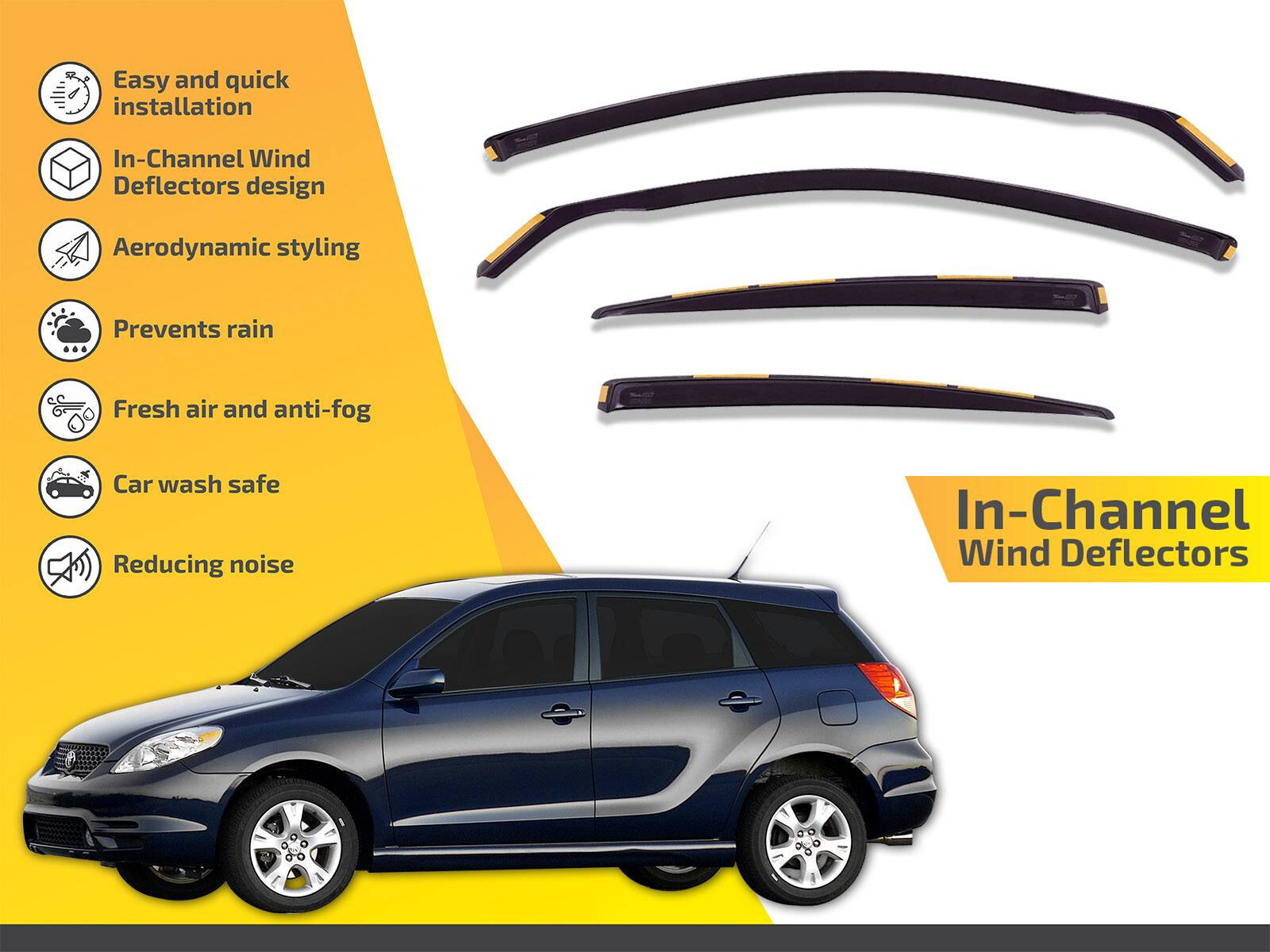 Wind Deflectors In Channel For Toyota Matrix E130 2003-2008 Visors Rain Guard