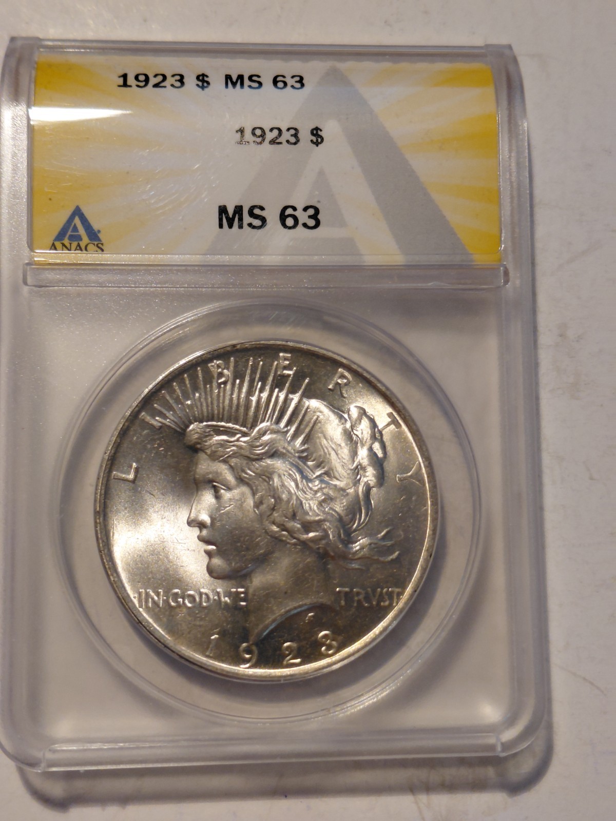 1923 Peace Dollar MS 63 ANACS