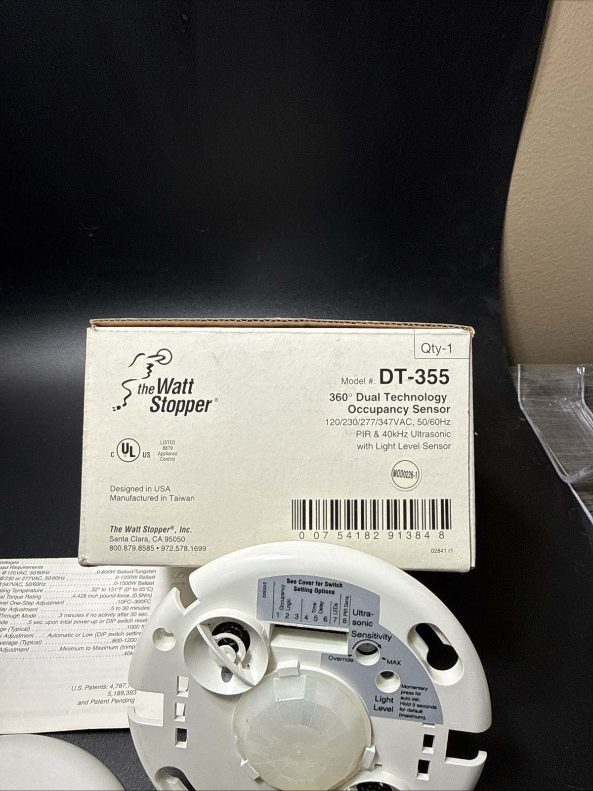 Wattstopper DT-355 Dual Tech Ceiling Occupancy PIR Ultrasonic Sensor 120-347V