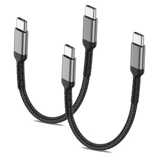 6 Inch USB C Charger Cord, 2 Pack Short USB C to C Cable Braided 0.5 Feet Black