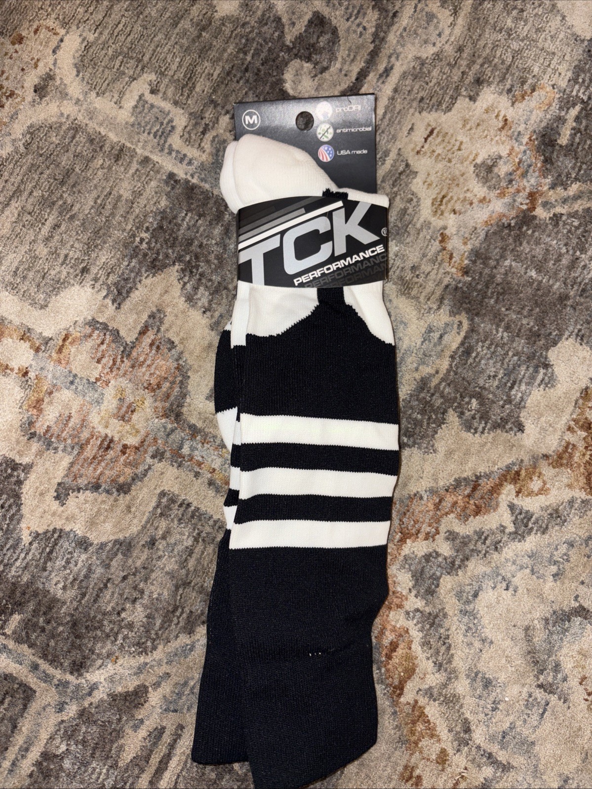 TCK ProDRI Athletic Socks Medium Black/White Stripes Moisture Wicking