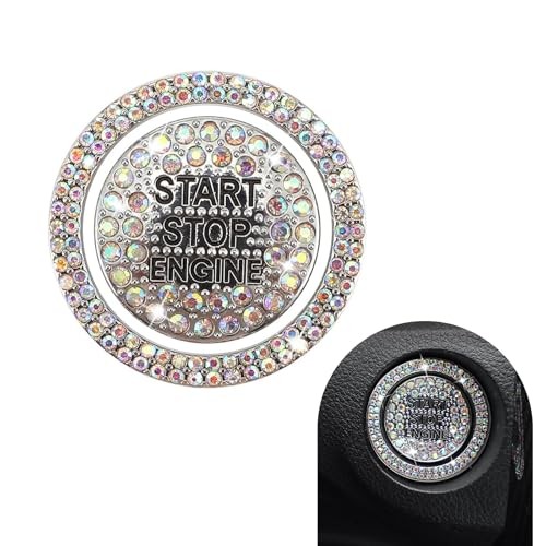 Car Engine Start Button Cover, Sparkling Rhinestone Push 2 PCS Multicolored