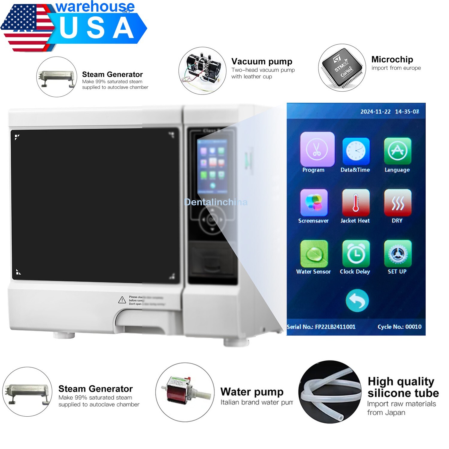 22L Dental Class B Medical Autoclave Vacuum Steam Sterilizer Drying & Printer