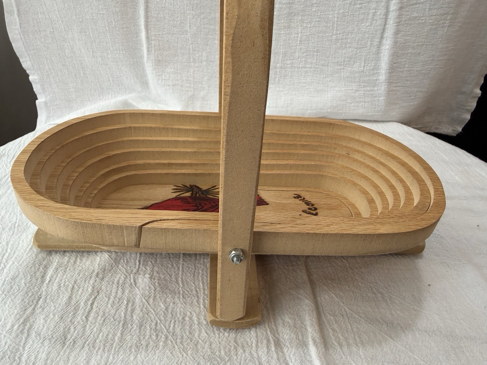 Hand Burned/painted/crafted Trivet/collapsible Basket Red Cardinal Initialed