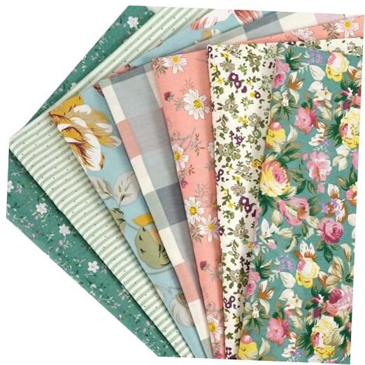 7 Pieces Cotton Fabric 18 x 22 Inches Precut Patchwork Fabric Set Peony Lily