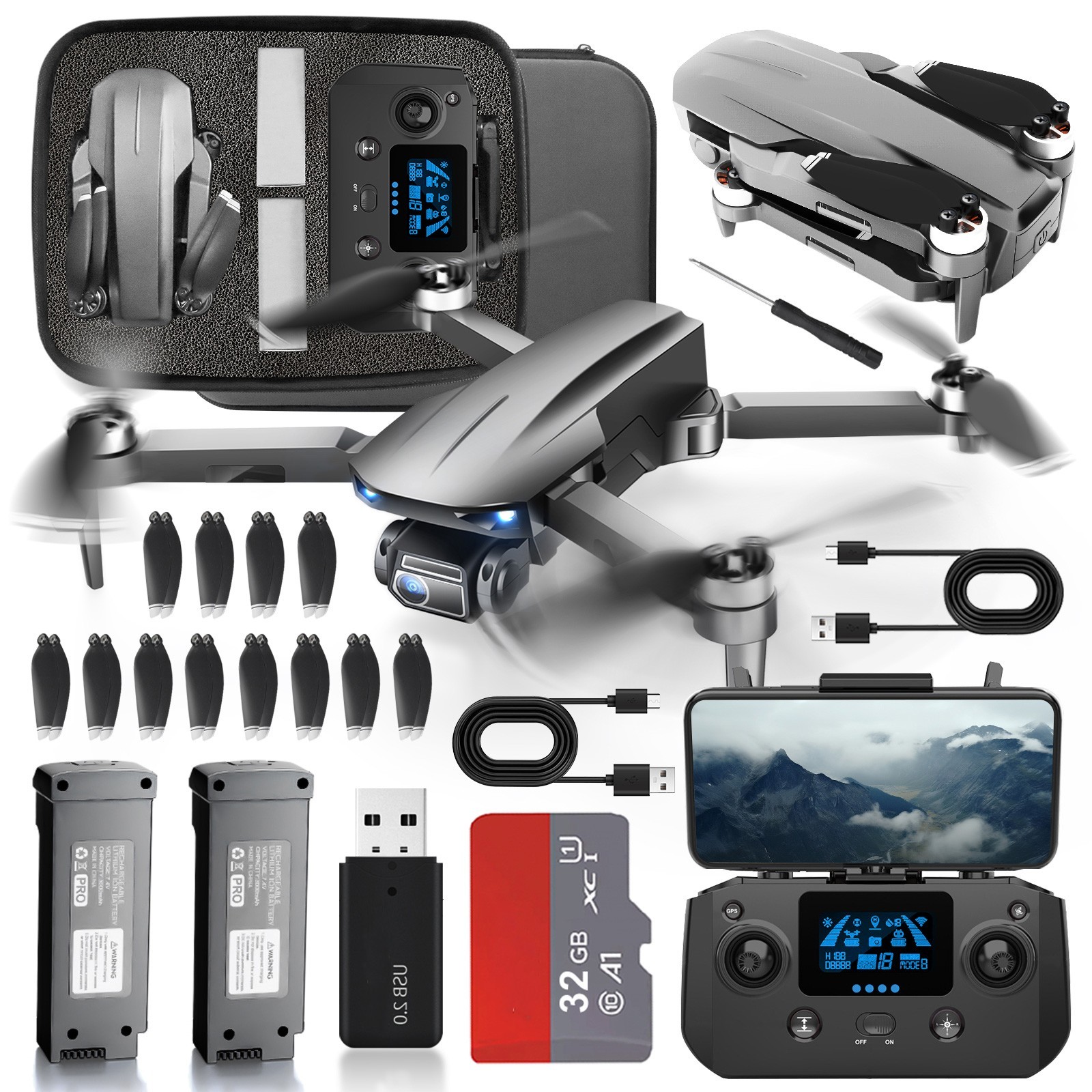 Drone with Camera 4K HD GPS WiFi Live Video Brushless Motor Foldable 2 Batteries