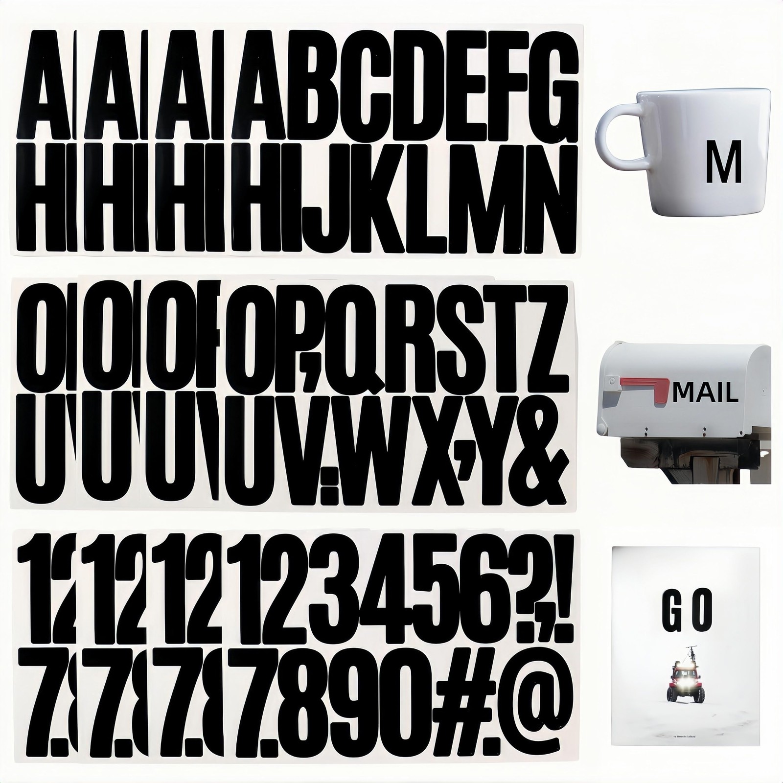 Habitable tree 192 Pcs Waterproof 3 Inch Vinyl Alphabet & Number Black