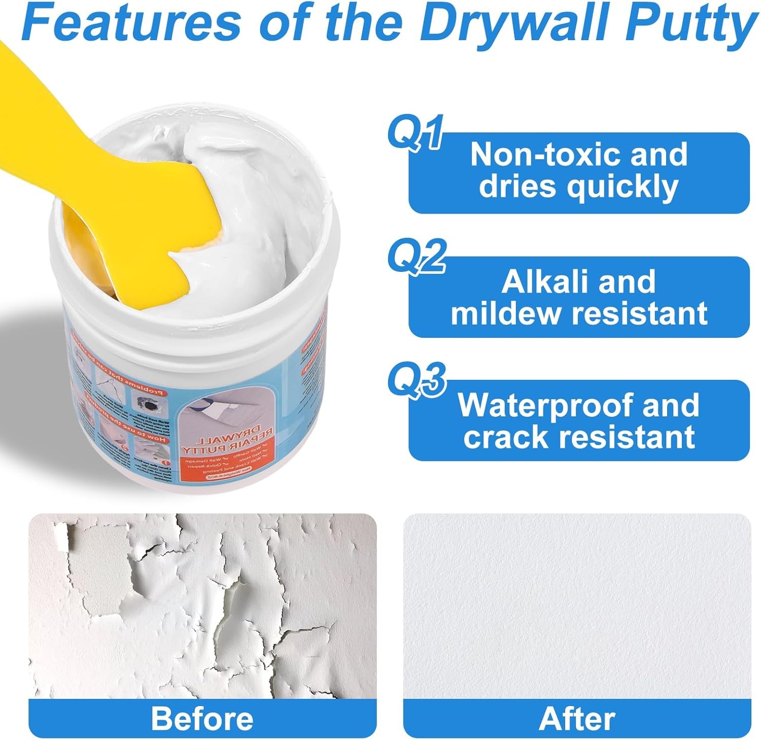 Drywall Repair Kit, Patch 8.8OZ White Wall Putty Kit