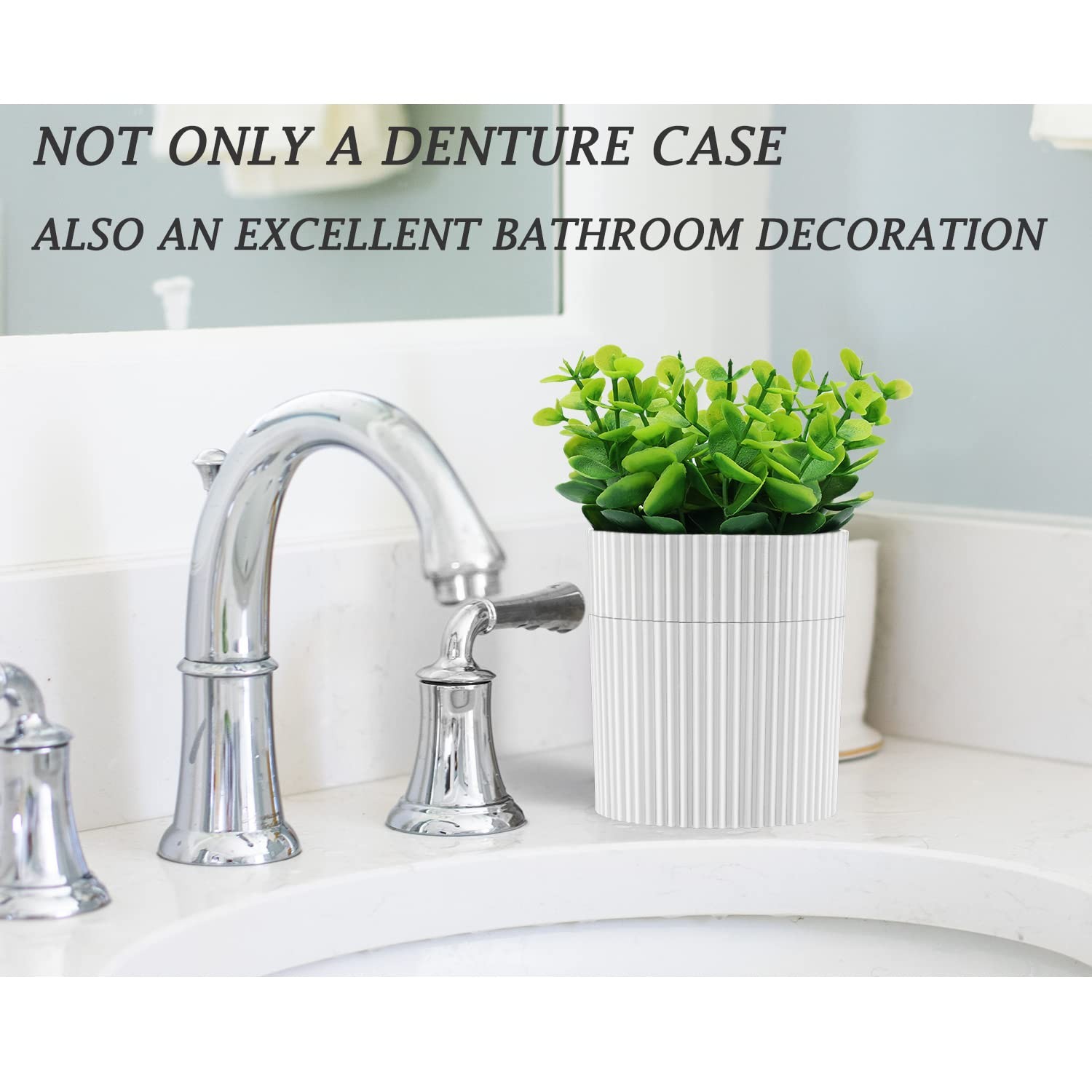 Denture Bath, Invisible Denture Case Designed As Artificial Eucalyptus Potted...