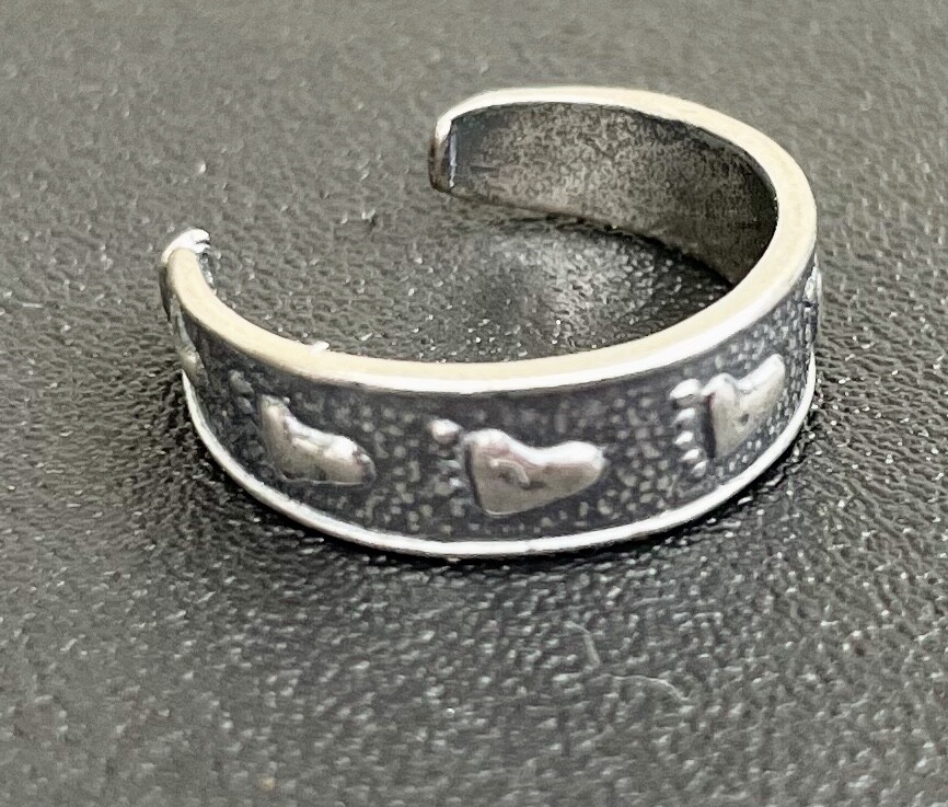Footprint toe ring genuine .925 sterling silver adjustable + gift box